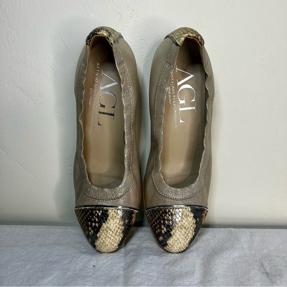 AGL Gold and Snakeskin Loafers - Picture 1 of 8
